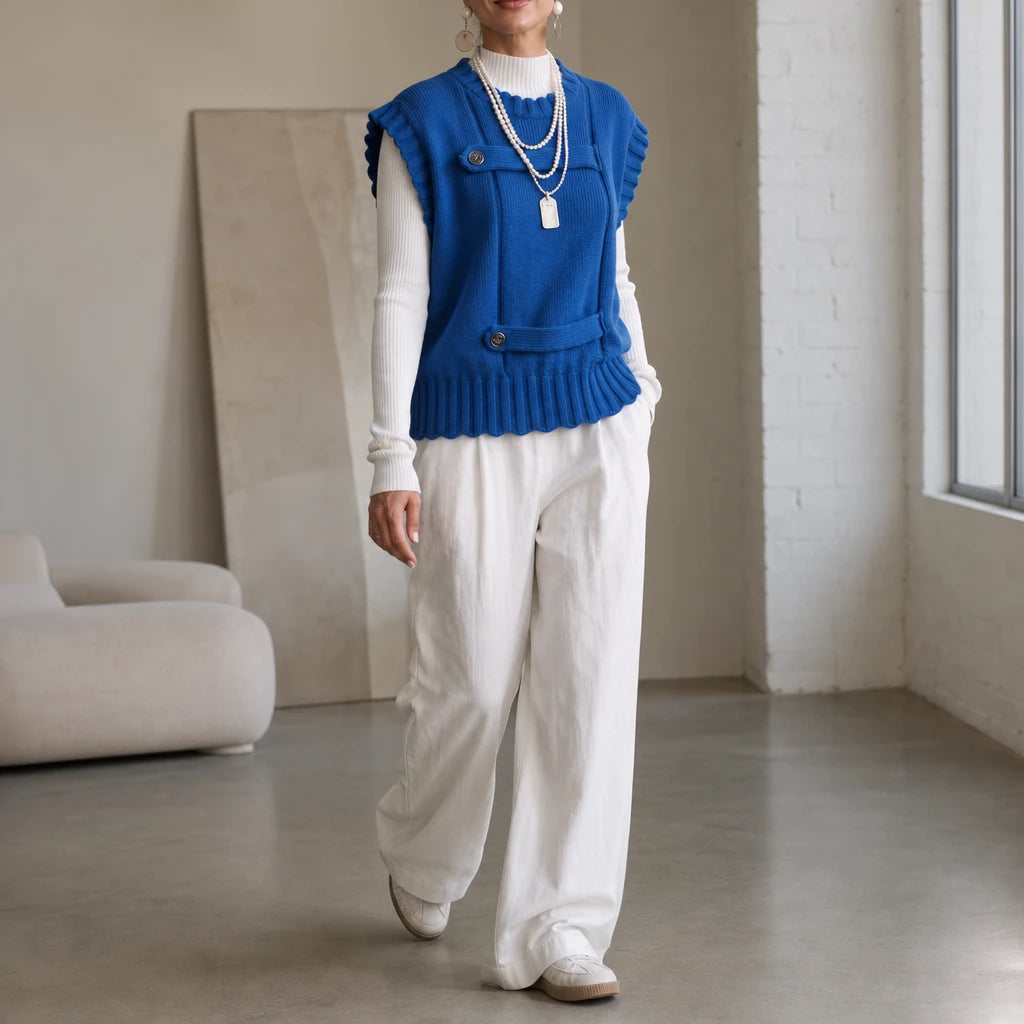 Buttonelle – Button-Detail Textured Knit Sweater Vest