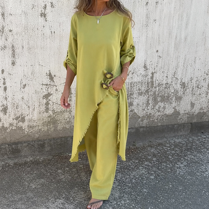Effortlane – Asymmetric Hem Cotton-Linen Tunic Set