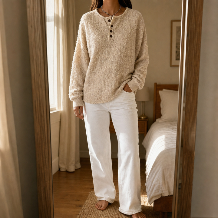 Autumbre – Mélange Chunky Knit Button Henley Sweater