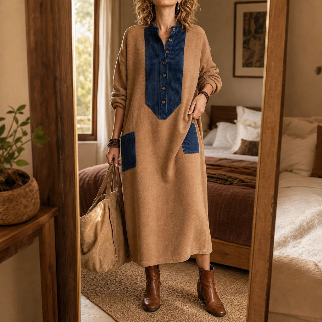 Boho Casual Cozy Colorblock Faux Suede Maxi Dress
