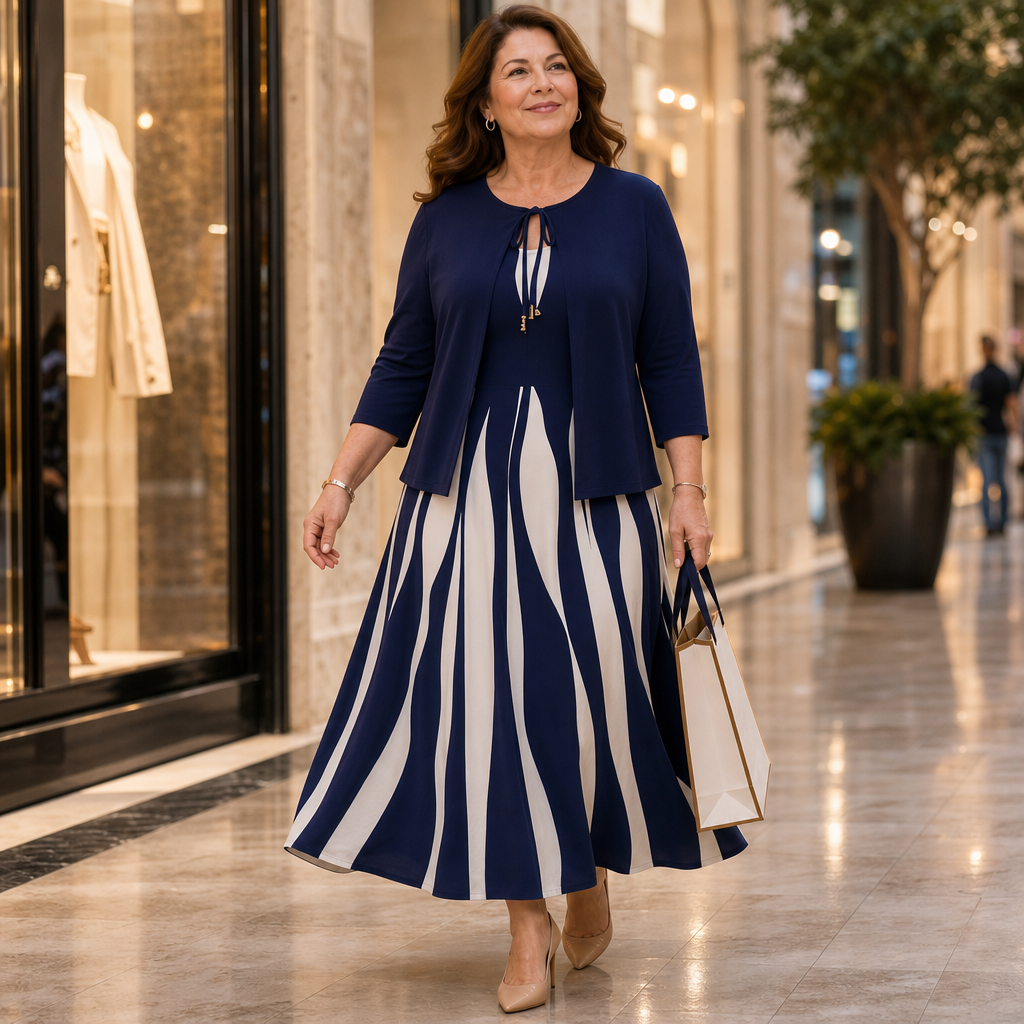 Cintura – Tie-Front Swirl Print Layered Midi Dress
