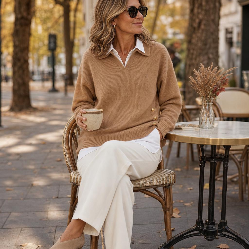 Erminia – Relaxed Polo-Collar Knit Sweater With Side Buttons