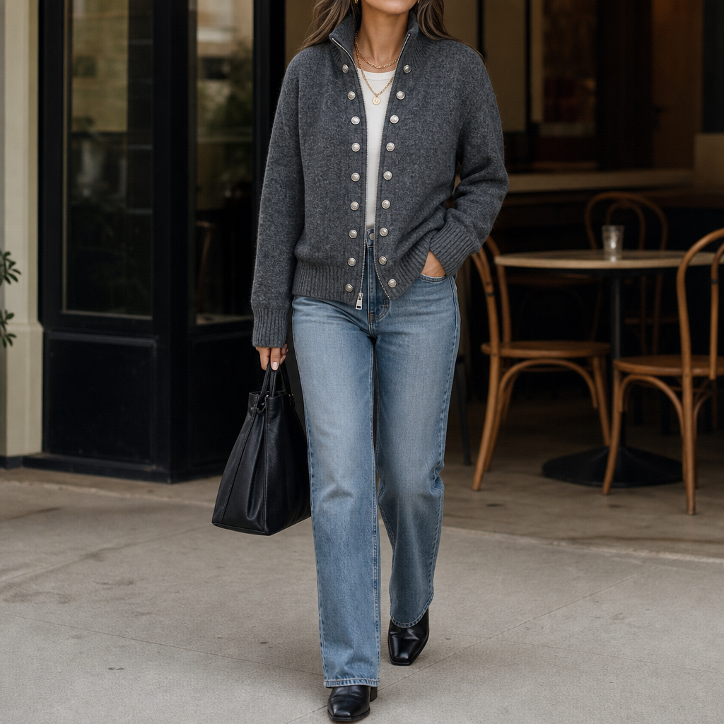 Wearvale – Two-Way Zip High-Neck Knit Cardigan