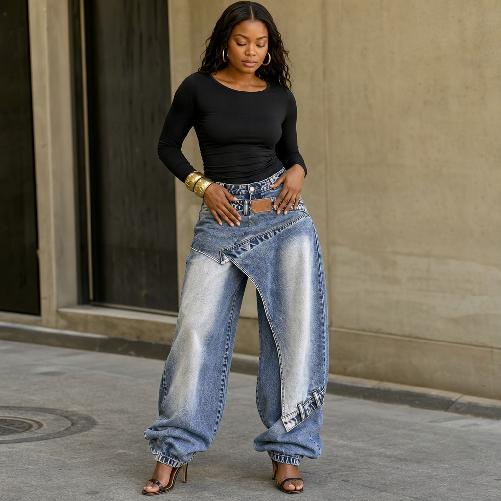 Wearlyn – Asymmetric Wrap-Waist Wide-Leg Jeans