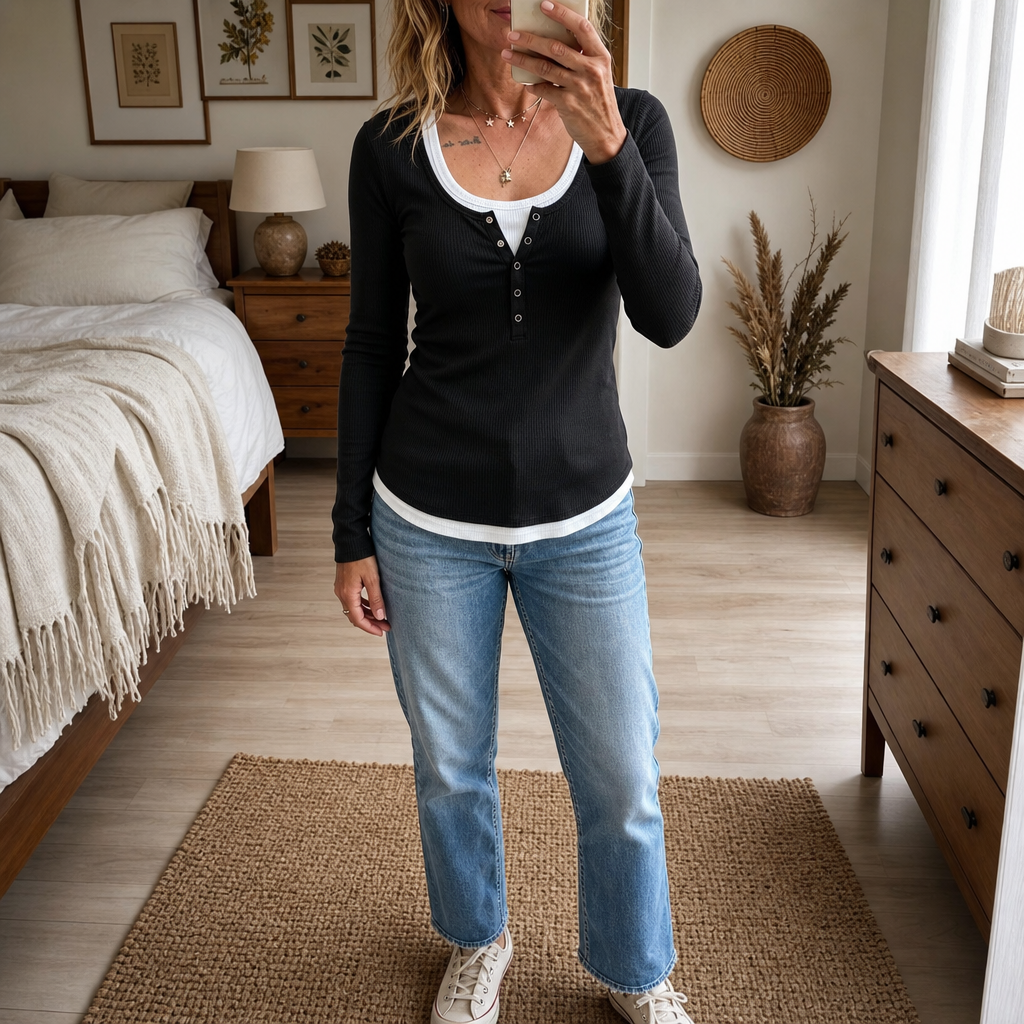 Layerlynn – Layered Ribbed Henley Top