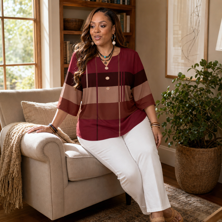 Wearbella – Colorblock Curved-Hem Relaxed Top