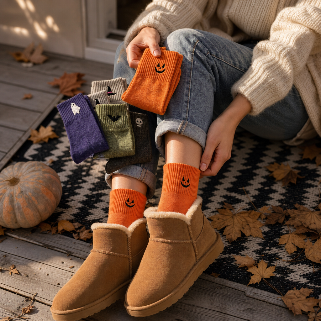 Cuffette – Embroidered Non-Slip Halloween Crew Socks