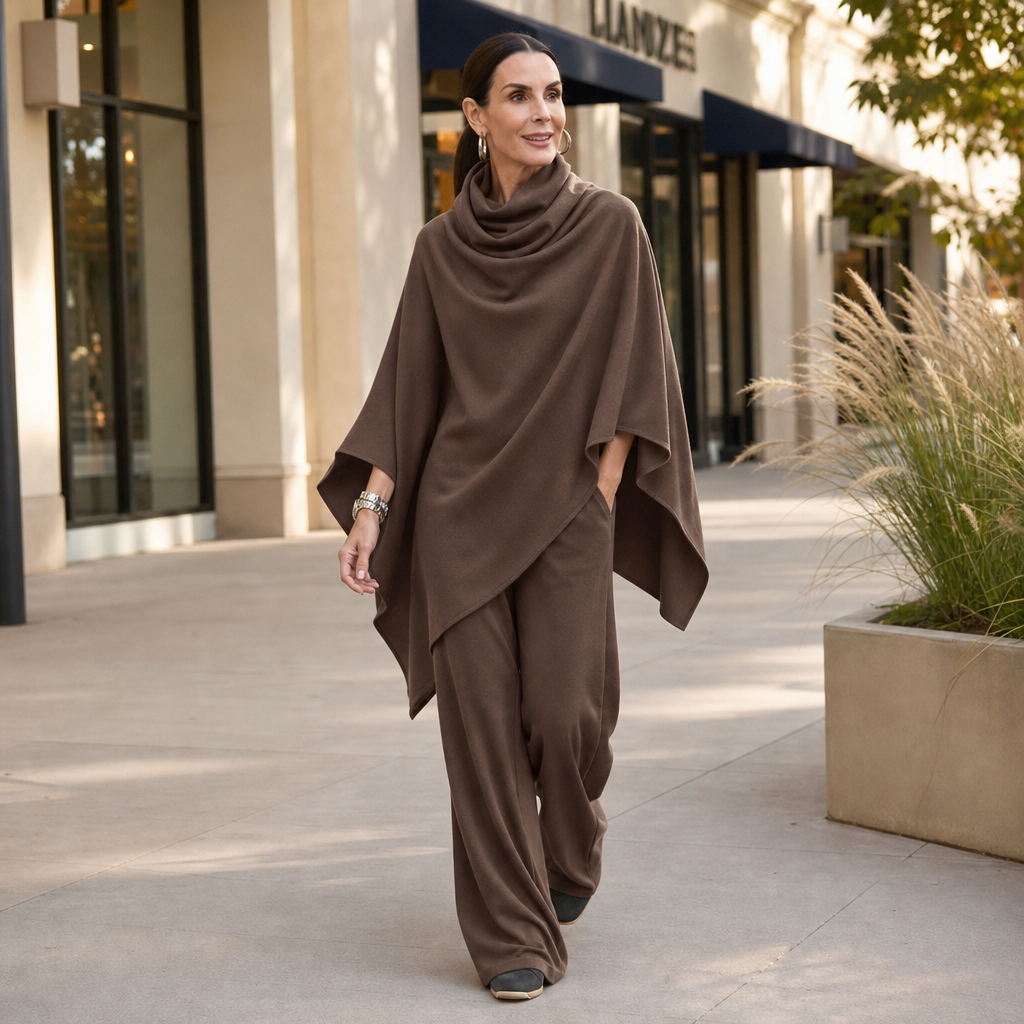 Draveny – Draped Cowl-Neck Top And Trouser Set