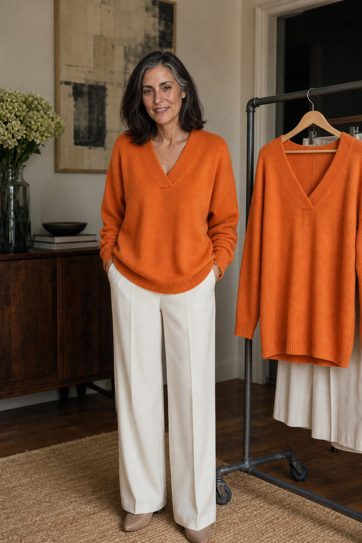 Softline – Ribbed V-Neck Relaxed Knit Sweater