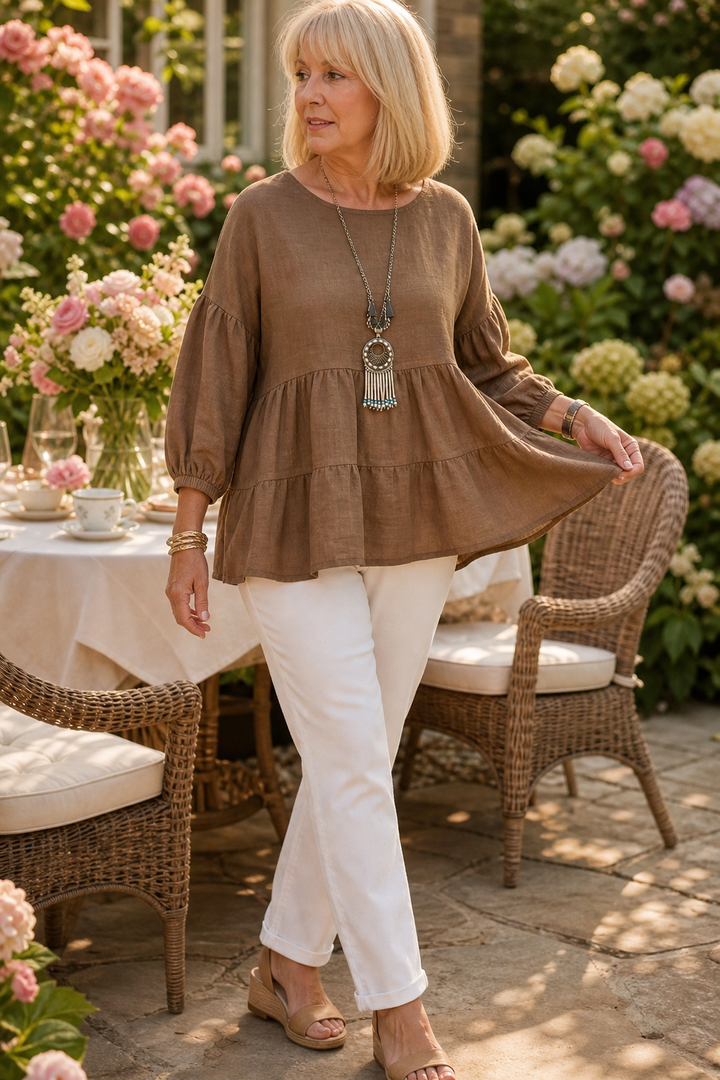 Lanterna – Embroidered Tiered Lantern Sleeve Blouse