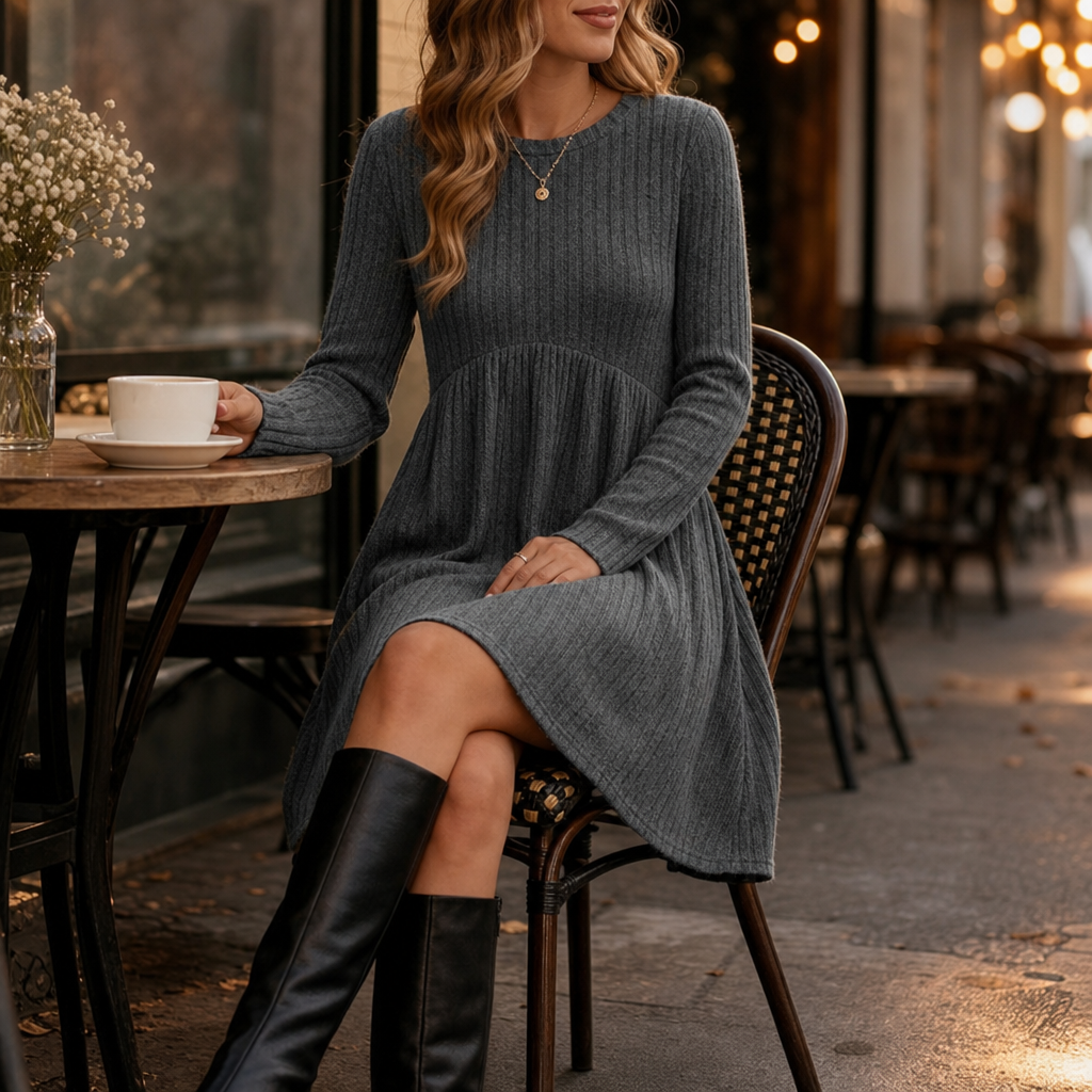 Ribwell – High-Waist Ribbed Knit A-Line Midi Dress