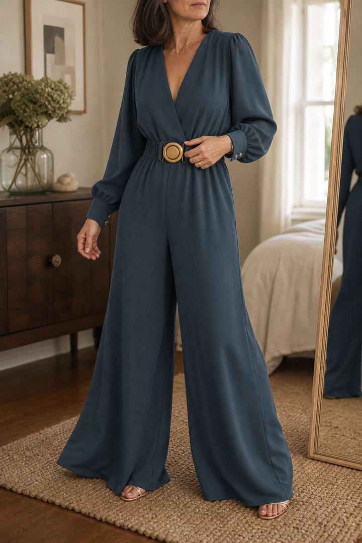 Onepose – Belted Wide-Leg V-Neck Jumpsuit