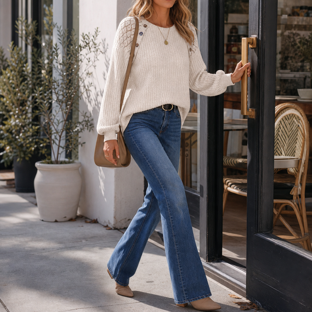 Lumaelle – Lace-Shoulder Ribbed Long-Sleeve Top