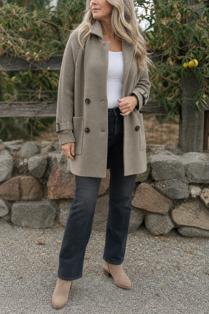 Isola – Cable-Knit Sleeve Double-Breasted Longline Coat