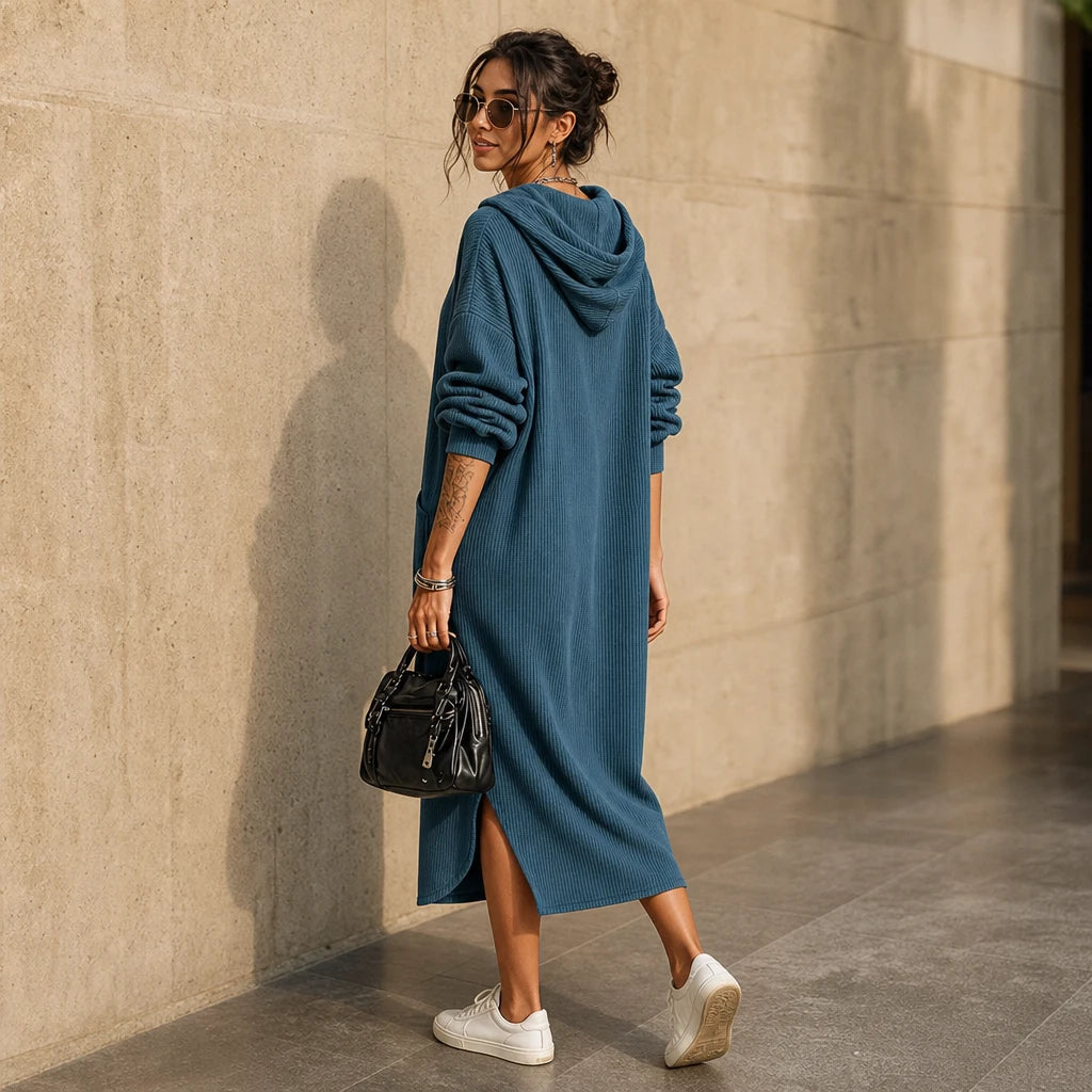 Everday – Hooded Zipper Pocket Midi Dress