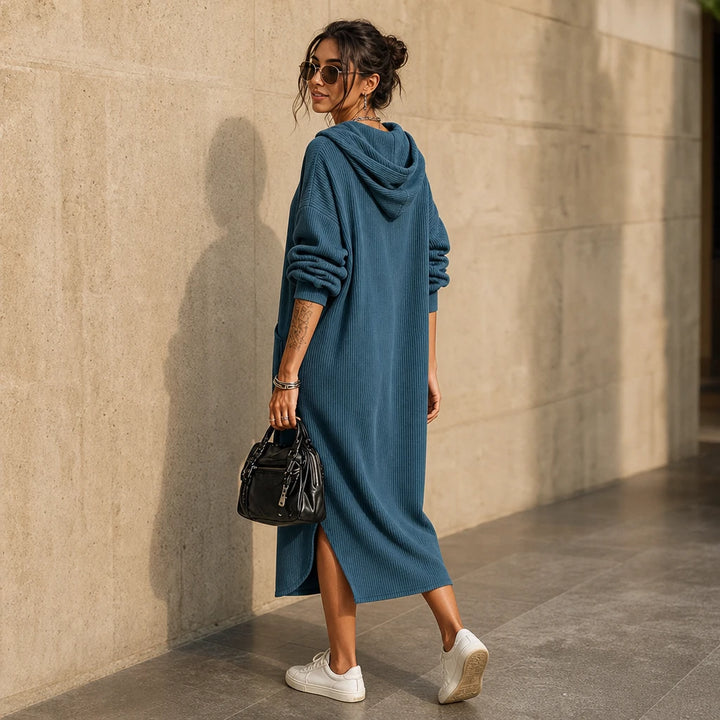 Everday – Hooded Zipper Pocket Midi Dress