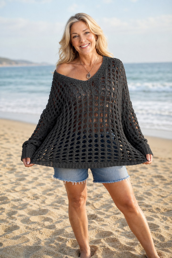 Sunlace – Open-Knit Off-Shoulder Oversized Sweater