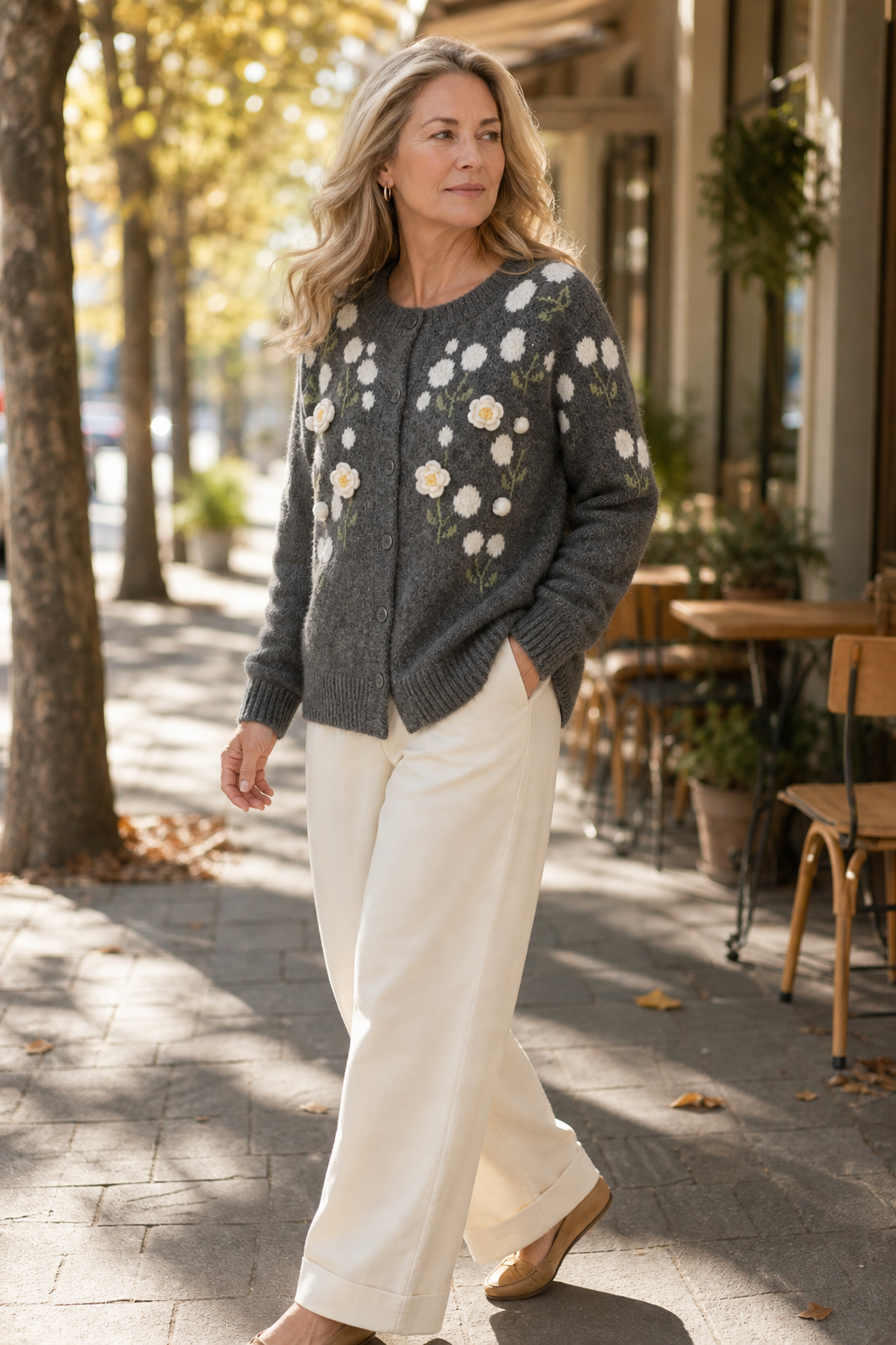 Meadowlin – Floral Knit Open-Front Cardigan
