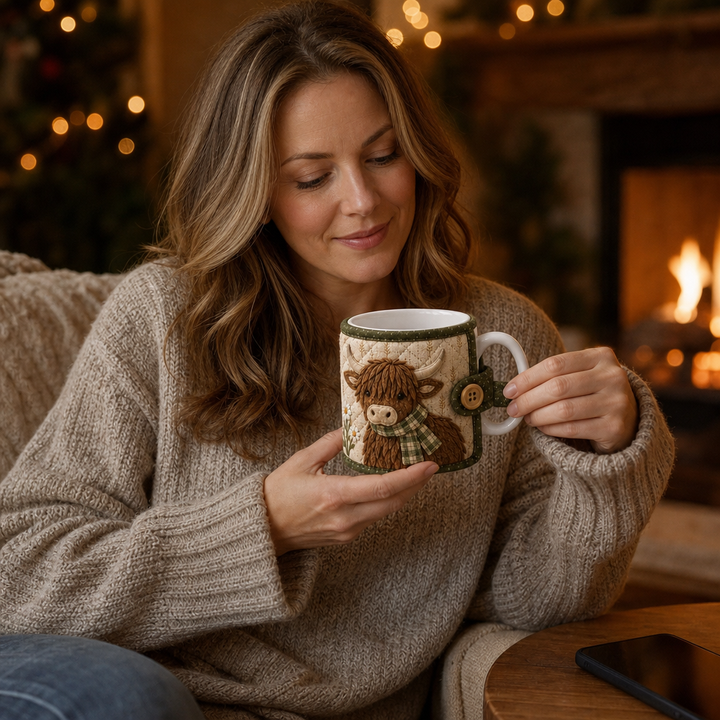 Coziloom – Quilted Highland Cow Appliqué Mug Cozy Kit