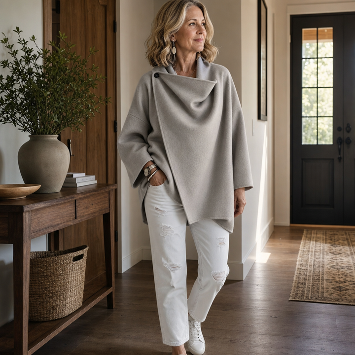 Wrapfield – Asymmetric Button Wrap Cape Jacket