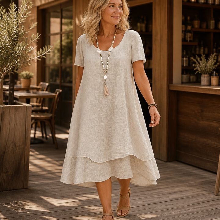 Linora – Double Hem A-Line Cotton-Linen Dress