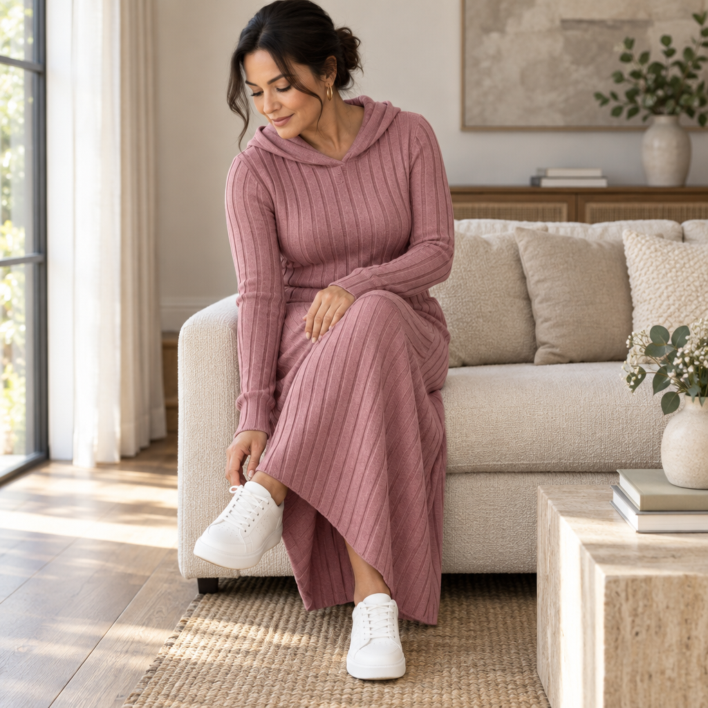Ribwarm – Hooded Ribbed-Knit Maxi Sweater Dress