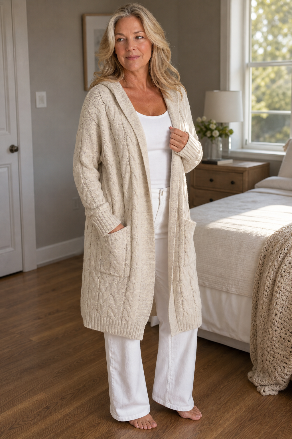 Wearbella – Hooded Chunky Cable Knit Cardigan