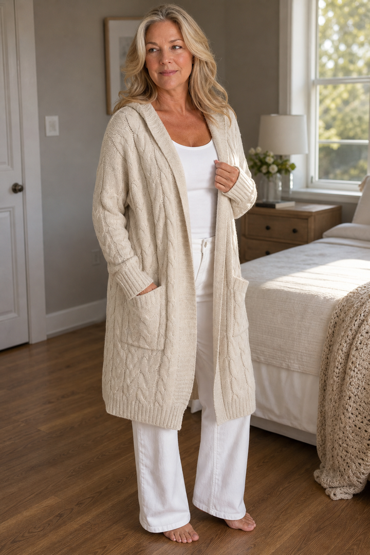 Wearbella – Hooded Chunky Cable Knit Cardigan