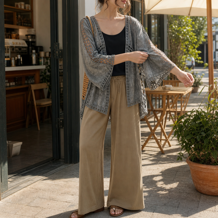 Wearbella – Crochet Trim Open-Front Cardigan