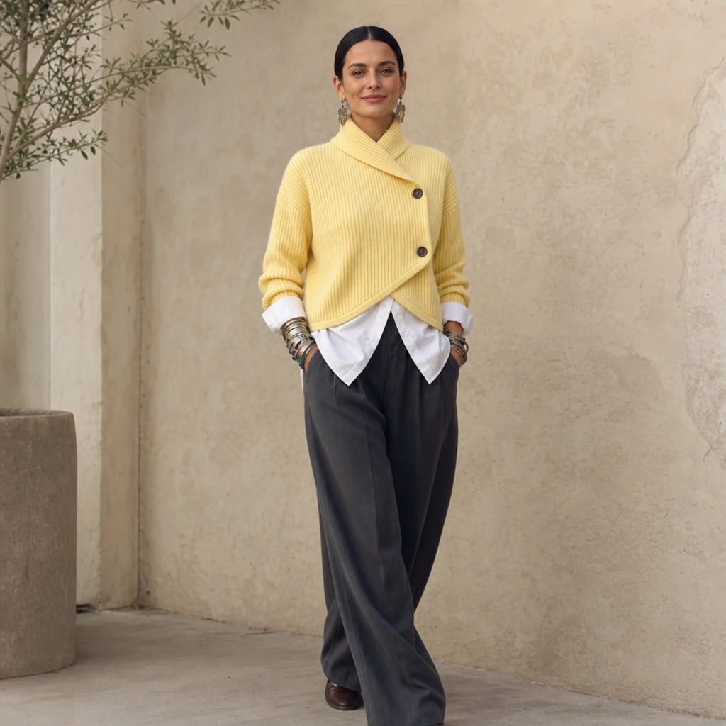 Cosyvale – Asymmetric Cowl Ribbed Knit Cardigan