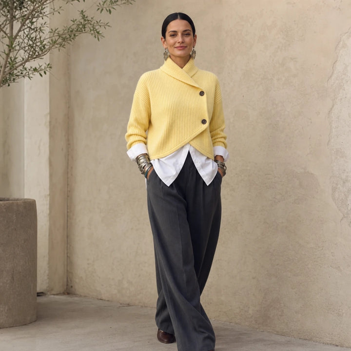 Cosyvale – Asymmetric Cowl Ribbed Knit Cardigan