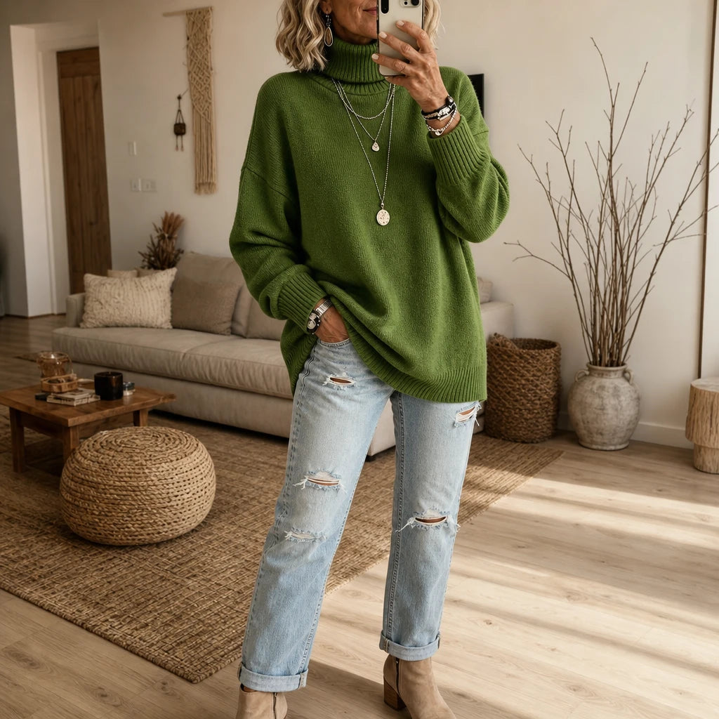 Cozyelle – Ribbed Dropped-Shoulder Turtleneck Sweater