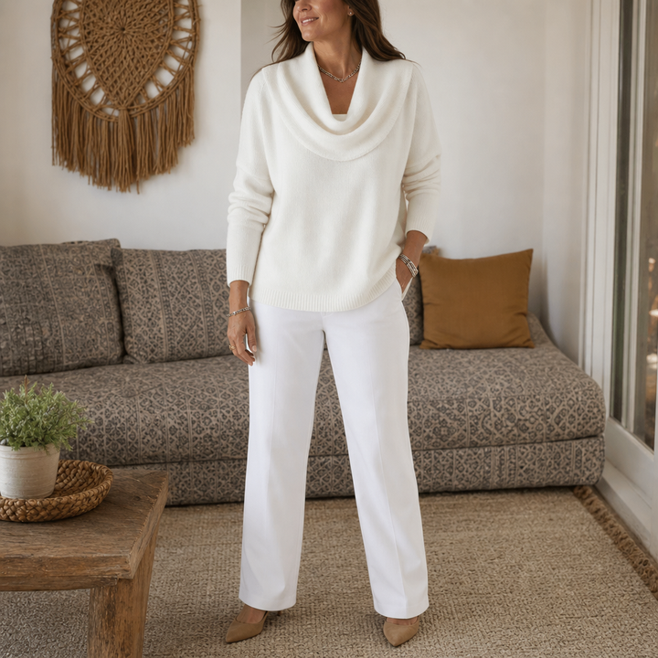 Draveline – Cowl Neck Drape Knit Sweater