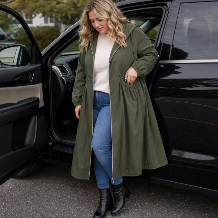 Rainbella – Flared Hem Peplum Rain Jacket With Pockets