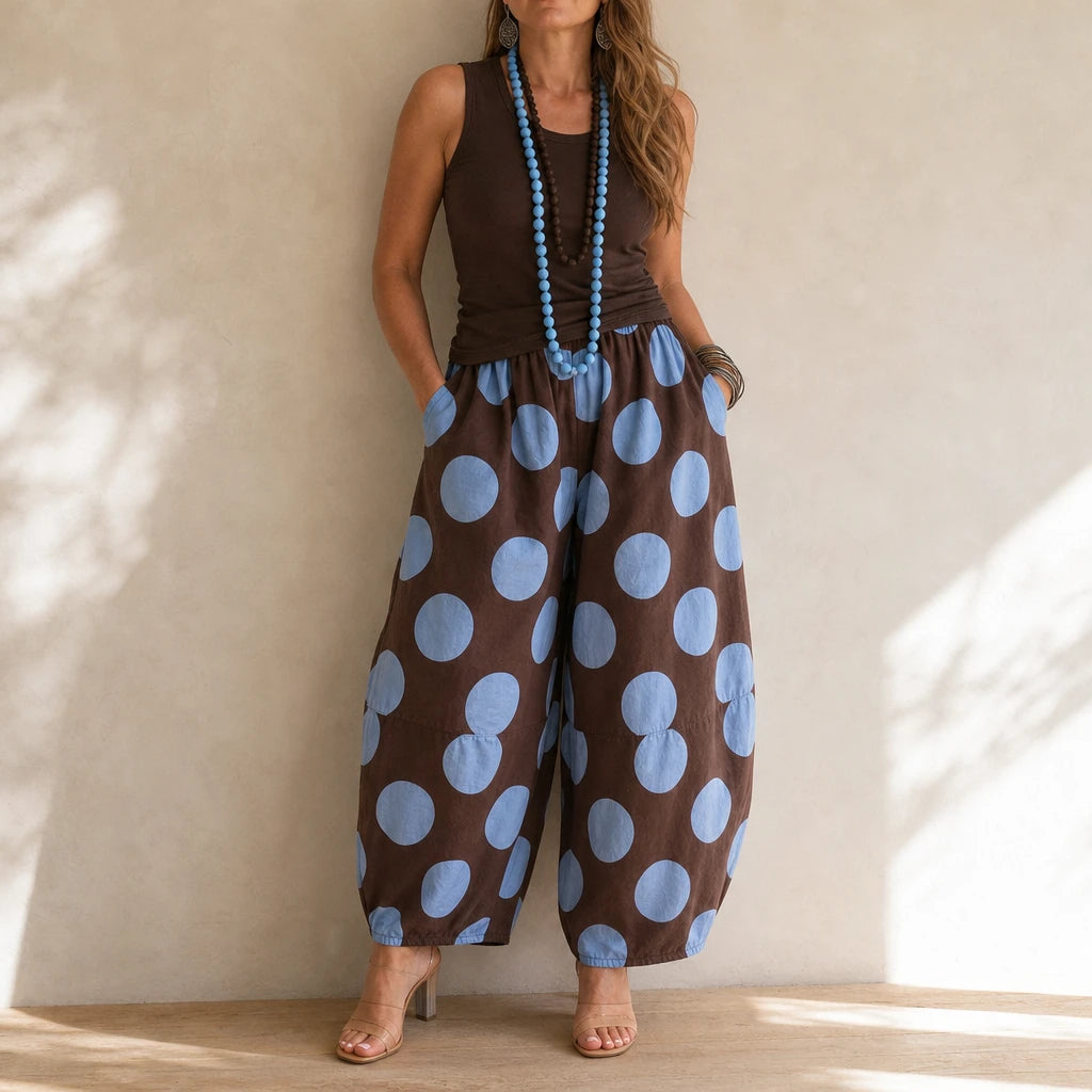 Dotarra – Polka Dot Wide-Leg Balloon Trousers