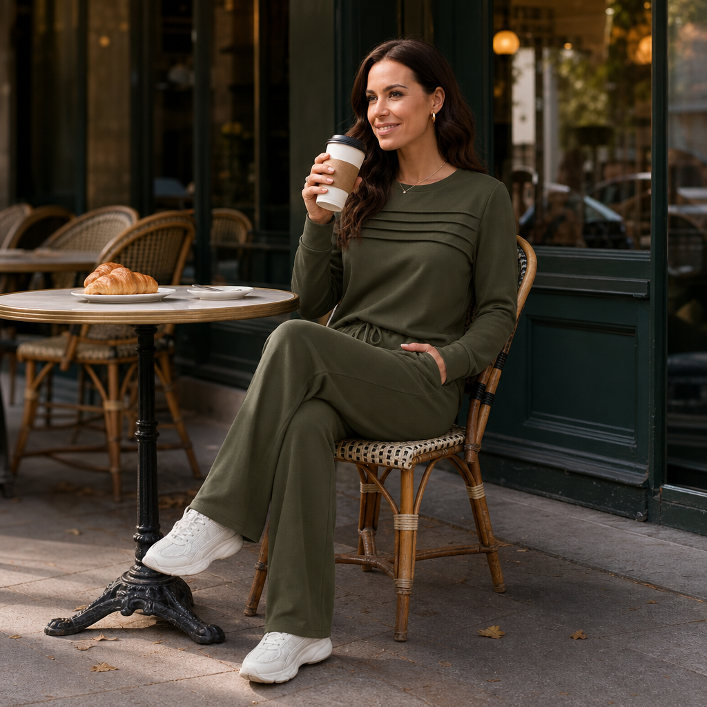 Wearbella – Pleated Round-Neck Loungewear Set