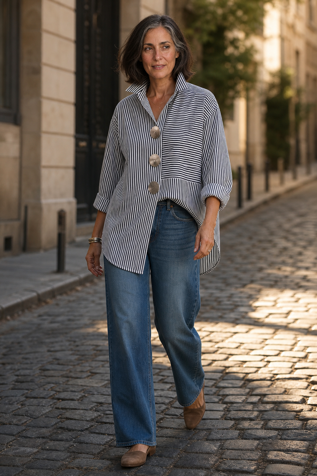 Veyrastripe – Irregular Stripe Stand Collar Shirt