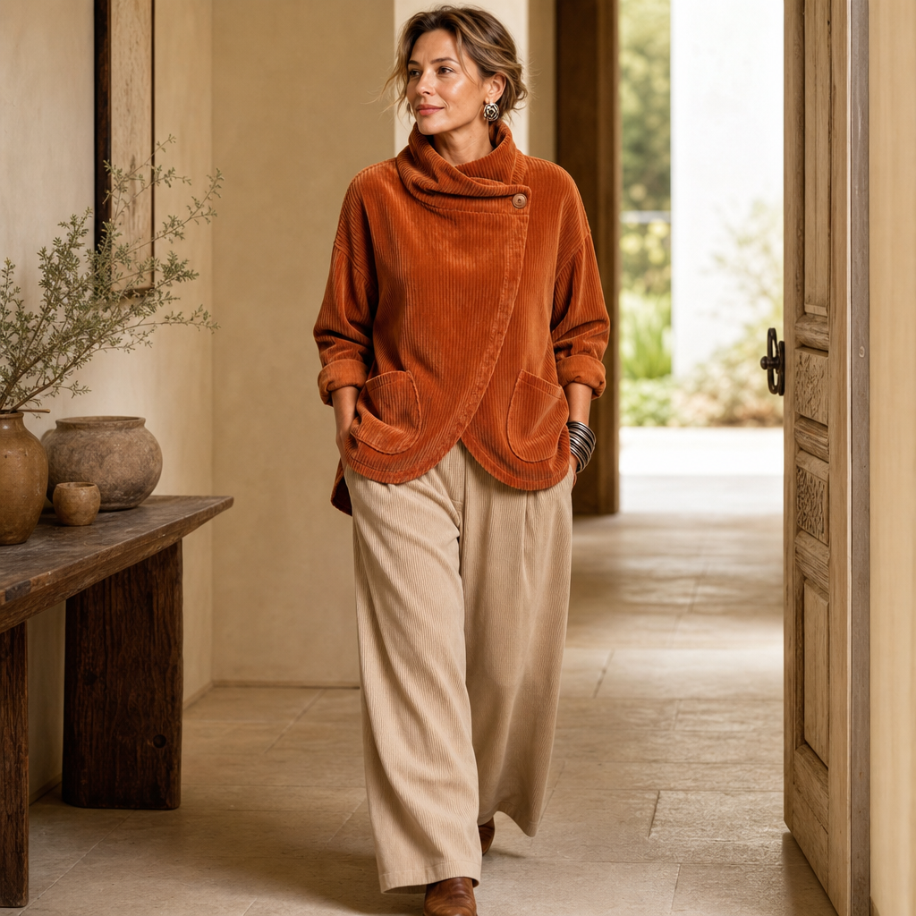 Draperly – Asymmetric Wrap Neckline Corduroy Jacket