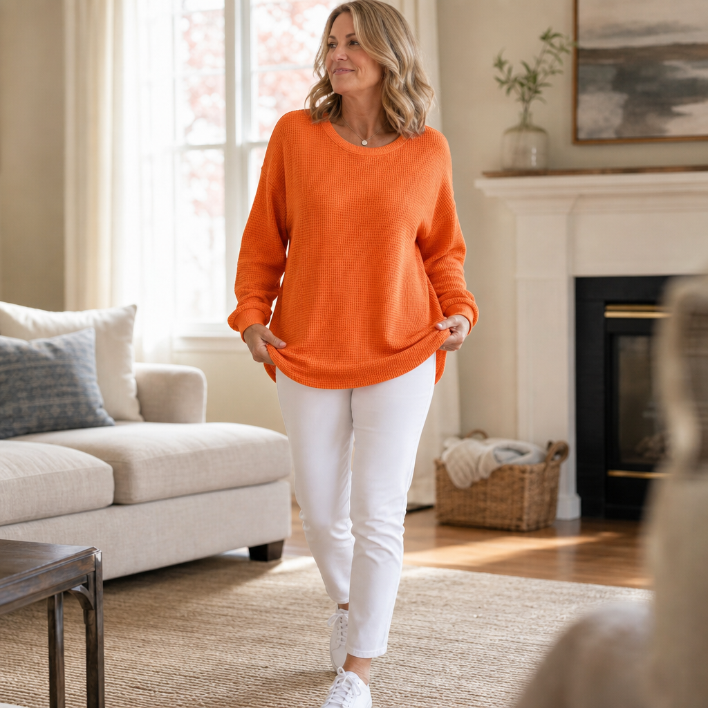 Wafflemoore – Waffle-Knit Relaxed Pullover Sweatshirt