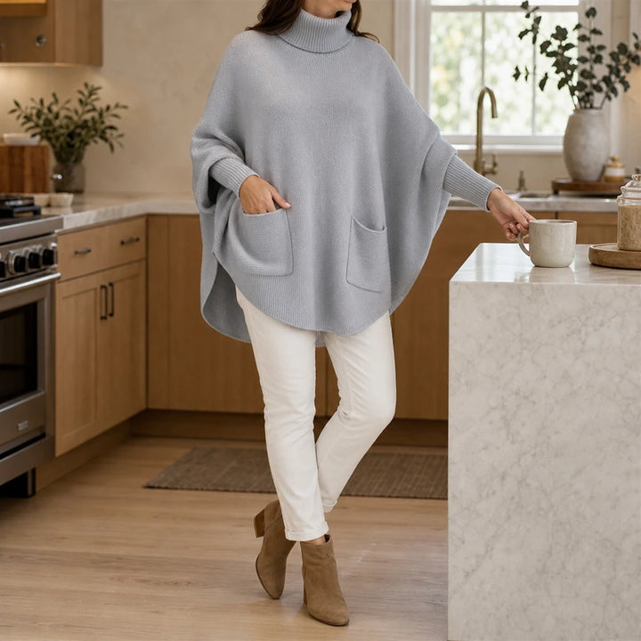 Veloura – Oversized Turtleneck Pocket Poncho Sweater