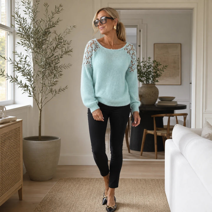 Lacevia – Floral Lace Off-Shoulder Sweater
