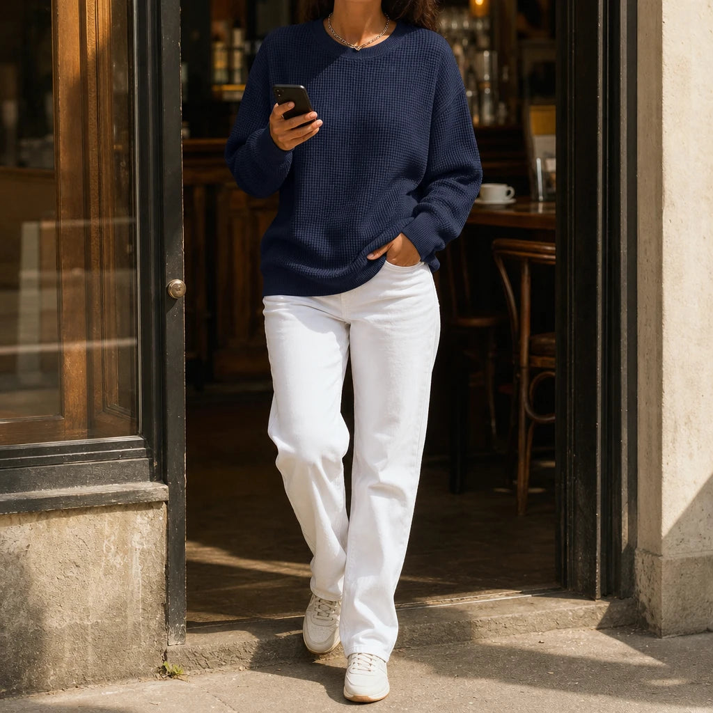 Waffle & Wear – Waffle-Knit Crew-Neck Top