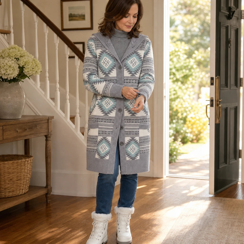 Jacquard Haven – Pink Patterned Knit Jacket