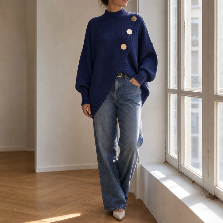 Wearbella – Asymmetric Wrap-Front Lantern Sleeve Sweater