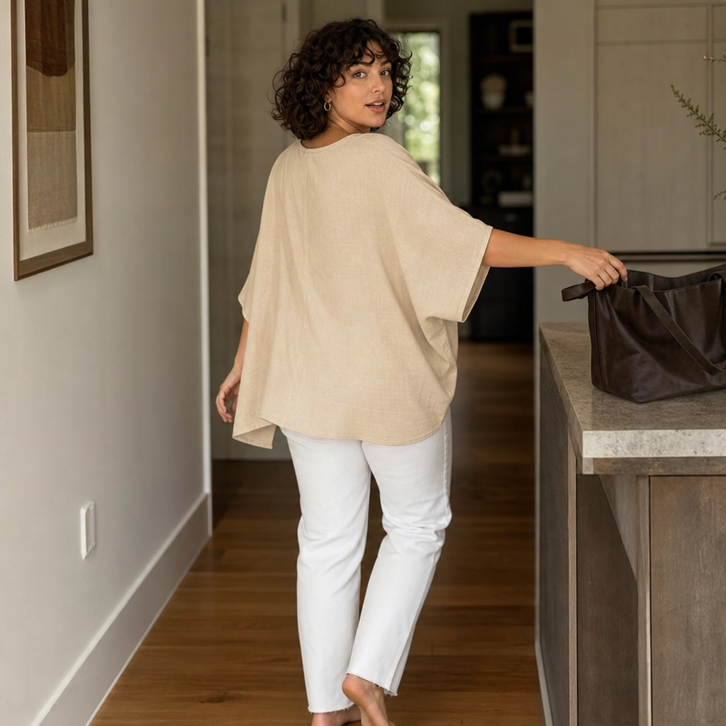 Vivelyn – Relaxed Fit V-Neck Three-Quarter Sleeve Blouse