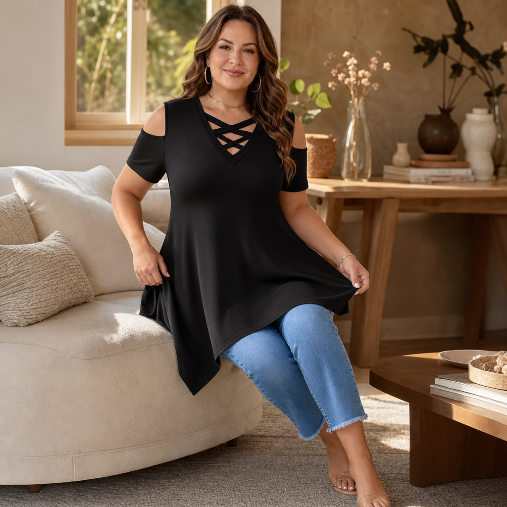 Sharkbite – Cold-Shoulder Criss-Cross Swing Tunic