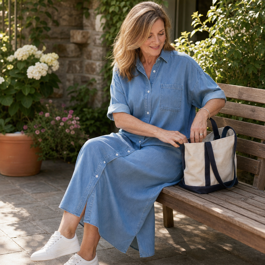 Wearbella – Loose-Fit Buttoned Denim Shirt Dress
