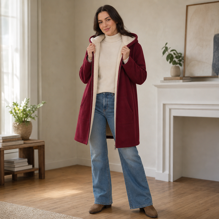 Cozelle – Fleece-Lined Hooded Mid-Length Jacket