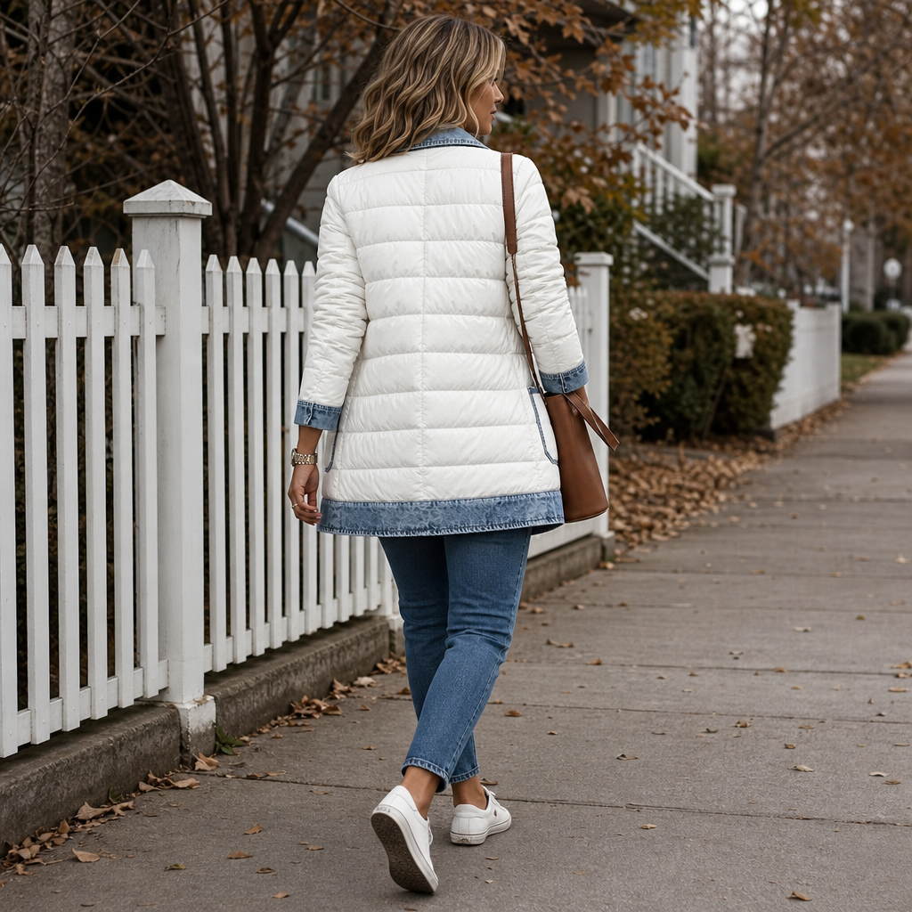 Denvora – Denim-Trim Quilted Puffer Jacket