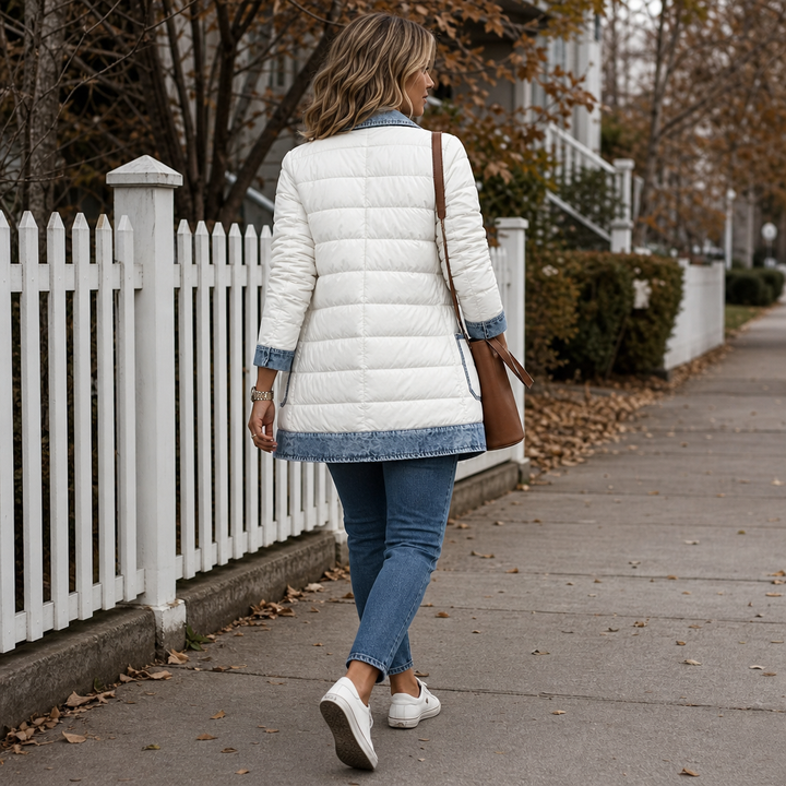 Denvora – Denim-Trim Quilted Puffer Jacket